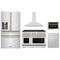 ZLINE 5-Piece Appliance Package - 48-Inch Paramount Autograph Gas Range, Wall Mount Range Hood, 36-Inch French Door Refrigerator with Water Dispenser, Dishwasher, and 30-Inch Microwave Drawer in Stainless Steel with Gold Accents