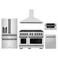 ZLINE 5-Piece Appliance Package - 48-Inch Paramount Autograph Gas Range, Wall Mount Range Hood, 36-Inch French Door Refrigerator with Water Dispenser, Dishwasher, and 30-Inch Microwave Drawer in Stainless Steel with Matte Black Accents