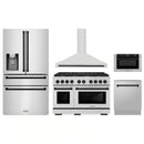 ZLINE 5-Piece Appliance Package - 48-Inch Paramount Autograph Gas Range, Wall Mount Range Hood, 36-Inch French Door Refrigerator with Water Dispenser, Dishwasher, and 30-Inch Microwave Drawer in Stainless Steel with Matte Black Accents