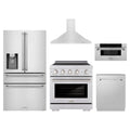 ZLINE 5-Piece Appliance Package - 30-Inch Paramount Induction Range, Wall Mount Range Hood, 36-Inch French Door Refrigerator with Water Dispenser, Dishwasher, and 30-Inch Microwave Drawer in Stainless Steel