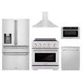 ZLINE 5-Piece Appliance Package - 30-Inch Paramount Induction Range, Wall Mount Range Hood, 36-Inch French Door Refrigerator with Water Dispenser, Dishwasher, and 24-Inch Microwave Drawer in Stainless Steel