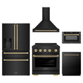 ZLINE 5-Piece Appliance Package - 30-Inch Autograph Induction Range, Wall Mount Range Hood, 36-Inch French Door Refrigerator with Water Dispenser, Dishwasher, and 24-Inch Microwave Drawer in Black Stainless Steel with Champagne Bronze Accents