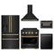 ZLINE 5-Piece Appliance Package - 30-Inch Autograph Induction Range, Wall Mount Range Hood, 36-Inch French Door Refrigerator with Water Dispenser, Dishwasher, and 24-Inch Microwave Drawer in Black Stainless Steel with Champagne Bronze Accents