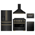 ZLINE 5-Piece Appliance Package - 36-Inch Autograph Edition Induction Range, Wall Mount Range Hood, 36-Inch French Door Refrigerator with Water Dispenser, Dishwasher, and 24-Inch Microwave Drawer in Black Stainless Steel with Champagne Bronze Accents