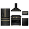 ZLINE 5-Piece Appliance Package - 36-Inch Autograph Edition Induction Range, Wall Mount Range Hood, 36-Inch French Door Refrigerator with Water Dispenser, Dishwasher, and 24-Inch Microwave Drawer in Black Stainless Steel with Champagne Bronze Accents