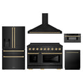 ZLINE 5-Piece Appliance Package - 48-Inch Autograph Edition Induction Range, Wall Mount Range Hood, 36-Inch French Door Refrigerator with Water Dispenser, Dishwasher, and 30-Inch Microwave Drawer in Black Stainless Steel with Champagne Bronze Accents