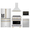 ZLINE 5-Piece Appliance Package - 30-Inch Autograph Induction Range, Wall Mount Range Hood, 36-Inch French Door Refrigerator with Water Dispenser, Dishwasher, and 24-Inch Microwave Drawer in Stainless Steel with Champagne Bronze Accents