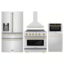 ZLINE 5-Piece Appliance Package - 36-Inch Autograph Edition Induction Range, Wall Mount Range Hood, 36-Inch French Door Refrigerator with Water Dispenser, Dishwasher, and 24-Inch Microwave Drawer in Stainless Steel with Gold Accents