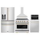 ZLINE 5-Piece Appliance Package - 36-Inch Autograph Edition Induction Range, Wall Mount Range Hood, 36-Inch French Door Refrigerator with Water Dispenser, Dishwasher, and 30-Inch Microwave Drawer in Stainless Steel with Gold Accents