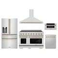 ZLINE 5-Piece Appliance Package - 48-Inch Autograph Edition Induction Range, Wall Mount Range Hood, 36-Inch French Door Refrigerator with Water Dispenser, Dishwasher, and 30-Inch Microwave Drawer in Stainless Steel with Champagne Bronze Accents