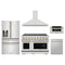 ZLINE 5-Piece Appliance Package - 48-Inch Autograph Edition Induction Range, Wall Mount Range Hood, 36-Inch French Door Refrigerator with Water Dispenser, Dishwasher, and 30-Inch Microwave Drawer in Stainless Steel with Champagne Bronze Accents