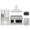 ZLINE 5-Piece Appliance Package - 48-Inch Autograph Edition Induction Range, Wall Mount Range Hood, 36-Inch French Door Refrigerator with Water Dispenser, Dishwasher, and 24-Inch Microwave Drawer in Stainless Steel with Champagne Bronze Accents