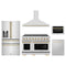 ZLINE 5-Piece Appliance Package - 48-Inch Autograph Edition Induction Range, Wall Mount Range Hood, 36-Inch French Door Refrigerator with Water Dispenser, Dishwasher, and 24-Inch Microwave Drawer in Stainless Steel with Gold Accents