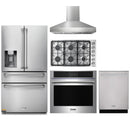 Thor Kitchen 5-Piece Pro Appliance Package - 36-Inch Gas Cooktop, Electric Wall Oven, Pro-Style Wall Mount Hood, Dishwasher & Refrigerator with Water Dispenser in Stainless Steel