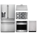 Thor Kitchen 5-Piece Pro Appliance Package - 36-Inch Gas Cooktop, Electric Wall Oven, Under Cabinet Hood, Dishwasher & Refrigerator with Water Dispenser in Stainless Steel