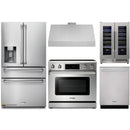 Thor Kitchen 5-Piece Appliance Package - 36-Inch Electric Range with Tilt Panel, Refrigerator with Water Dispenser, Under Cabinet Hood, Dishwasher, & Wine Cooler in Stainless Steel