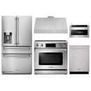 Thor Kitchen 5-Piece Appliance Package - 36-Inch Electric Range with Tilt Panel, Refrigerator with Water Dispenser, Under Cabinet Hood, Dishwasher, & Microwave Drawer in Stainless Steel