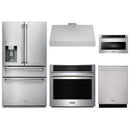 Thor Kitchen 5-Piece Appliance Package - 36-Inch Electric Range with Tilt Panel, Refrigerator with Water Dispenser, Under Cabinet Hood, Dishwasher, & Microwave Drawer in Stainless Steel