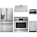Thor Kitchen 5-Piece Appliance Package - 36-Inch Propane Gas Range, Tilt Panel, Refrigerator with Water Dispenser, Under Cabinet Hood, Dishwasher, & Microwave Drawer in Stainless Steel