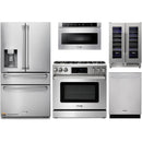 Thor Kitchen 5-Piece Appliance Package - 36-Inch Propane Gas Range, Tilt Panel, Refrigerator with Water Dispenser, Dishwasher, Microwave Drawer, & Wine Cooler in Stainless Steel