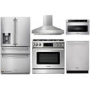 Thor Kitchen 5-Piece Appliance Package - 36-Inch Propane Gas Range, Tilt Panel, Refrigerator with Water Dispenser, Pro-Style Wall Mount Hood, Dishwasher, & Microwave Drawer in Stainless Steel