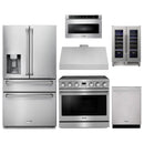 Thor Kitchen A-Series 6-Piece Appliance Package - 36-Inch Electric Range, Under Cabinet Range Hood, Refrigerator with Water Dispenser, Dishwasher, Microwave, and Wine Cooler in Stainless Steel