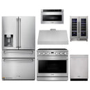 Thor Kitchen A-Series 6-Piece Appliance Package - 36-Inch Gas Range, Under Cabinet Range Hood, Refrigerator with Water Dispenser, Dishwasher, Microwave, and Wine Cooler in Stainless Steel