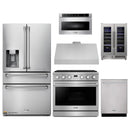 Thor Kitchen A-Series 6-Piece Appliance Package - 36-Inch Propane Gas Range, Under Cabinet Range Hood, Refrigerator with Water Dispenser, Dishwasher, Microwave, and Wine Cooler in Stainless Steel