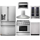 Thor Kitchen 6-Piece Pro Appliance Package - 36-Inch Dual Fuel Range with Propane Gas Cooktop , Refrigerator with Water Dispenser, Pro-Style Wall Mount Hood, Dishwasher, Microwave Drawer, & Wine Cooler in Stainless Steel