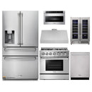 Thor Kitchen 6-Piece Pro Appliance Package - 36-Inch Dual Fuel Range, Refrigerator with Water Dispenser, Under Cabinet Hood, Dishwasher, Microwave Drawer, & Wine Cooler in Stainless Steel