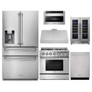 Thor Kitchen 6-Piece Pro Appliance Package - 36-Inch Dual Fuel Range, Refrigerator with Water Dispenser, Under Cabinet Hood, Dishwasher, Microwave Drawer, & Wine Cooler in Stainless Steel