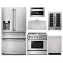 Thor Kitchen 6-Piece Pro Appliance Package - 36-Inch Dual Fuel Range with Propane Gas Cooktop , Refrigerator with Water Dispenser, Under Cabinet Hood, Dishwasher, Microwave Drawer, & Wine Cooler in Stainless Steel