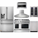 Thor Kitchen 6-Piece Pro Appliance Package - 48-Inch Dual Fuel Range with Propane Gas Cooktop , Refrigerator with Water Dispenser, Dishwasher, Pro Wall Mount Hood, Microwave Drawer, & Wine Cooler in Stainless Steel