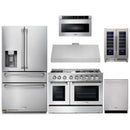 Thor Kitchen 6-Piece Pro Appliance Package - 48-Inch Dual Fuel Range, Refrigerator with Water Dispenser, Dishwasher, Under Cabinet 11-Inch Tall Hood, Microwave Drawer, & Wine Cooler in Stainless Steel