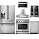 Thor Kitchen 6-Piece Appliance Package - 36-Inch Electric Range, Refrigerator with Water Dispenser, Pro-Style Wall Mount Hood, Dishwasher, Microwave Drawer, & Wine Cooler in Stainless Steel