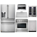 Thor Kitchen 6-Piece Appliance Package - 36-Inch Electric Range, Refrigerator with Water Dispenser, Under Cabinet Hood, Dishwasher, Microwave Drawer, & Wine Cooler in Stainless Steel