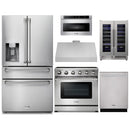 Thor Kitchen 6-Piece Appliance Package - 36-Inch Electric Range, Refrigerator with Water Dispenser, Under Cabinet Hood, Dishwasher, Microwave Drawer, & Wine Cooler in Stainless Steel
