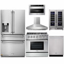 Thor Kitchen 6-Piece Pro Appliance Package - 36-Inch Propane Gas Range, Refrigerator with Water Dispenser, Pro-Style Wall Mount Hood, Dishwasher, Microwave Drawer, & Wine Cooler in Stainless Steel