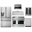 Thor Kitchen 6-Piece Pro Appliance Package - 48-Inch Gas Range, Refrigerator with Water Dispenser, Dishwasher, Under Cabinet 11-Inch Tall Hood, Microwave Drawer, & Wine Cooler in Stainless Steel