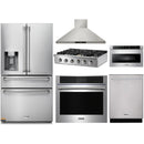 Thor Kitchen 6-Piece Pro Appliance Package - 36-Inch Propane Gas Rangetop , Electric Wall Oven, Wall Mount Hood, Refrigerator with Water Dispenser, Dishwasher, & Microwave in Stainless Steel