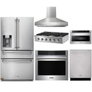 Thor Kitchen 6-Piece Pro Appliance Package - 36-Inch Propane Gas Rangetop , Electric Wall Oven, Pro-Style Wall Mount Hood, Refrigerator with Water Dispenser, Dishwasher, & Microwave in Stainless Steel