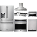 Thor Kitchen 6-Piece Appliance Package - 48-Inch Gas Cooktop, Electric Wall Oven, Pro Wall Mount Hood, Refrigerator with Water Dispenser, Dishwasher & Microwave Drawer in Stainless Steel