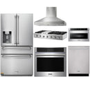 Thor Kitchen 6-Piece Appliance Package - 48-Inch Propane Gas Range, Electric Wall Oven, Pro Wall Mount Hood, Refrigerator with Water Dispenser, Dishwasher & Microwave Drawer in Stainless Steel