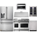 Thor Kitchen 6-Piece Appliance Package - 48-Inch Gas Range, Refrigerator with Water Dispenser, Under Cabinet 11-Inch Tall Hood, Dishwasher, Microwave Drawer, & Wine Cooler in Stainless Steel