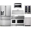 Thor Kitchen 6-Piece Appliance Package - 48-Inch Propane Gas Range, Refrigerator with Water Dispenser, Under Cabinet 11-Inch Tall Hood, Dishwasher, Microwave Drawer, & Wine Cooler in Stainless Steel