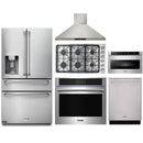 Thor Kitchen 6-Piece Pro Appliance Package - 36-Inch Gas Cooktop, Electric Wall Oven, Wall Mount Hood, Refrigerator with Water Dispenser, Dishwasher & Microwave Drawer in Stainless Steel