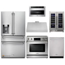 Thor Kitchen 6-Piece Appliance Package - 36-Inch Electric Range with Tilt Panel, Refrigerator with Water Dispenser, Under Cabinet Hood, Dishwasher, Microwave Drawer, & Wine Cooler in Stainless Steel