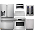 Thor Kitchen 6-Piece Appliance Package - 36-Inch Propane Gas Range, Tilt Panel, Refrigerator with Water Dispenser, Under Cabinet Hood, Dishwasher, Microwave Drawer, & Wine Cooler in Stainless Steel