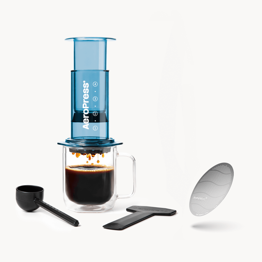 AeroPress Coffee Maker & Stainless Steel Filter Traveler's Bundle, 3-in-1 Brewing, Clear & Colors