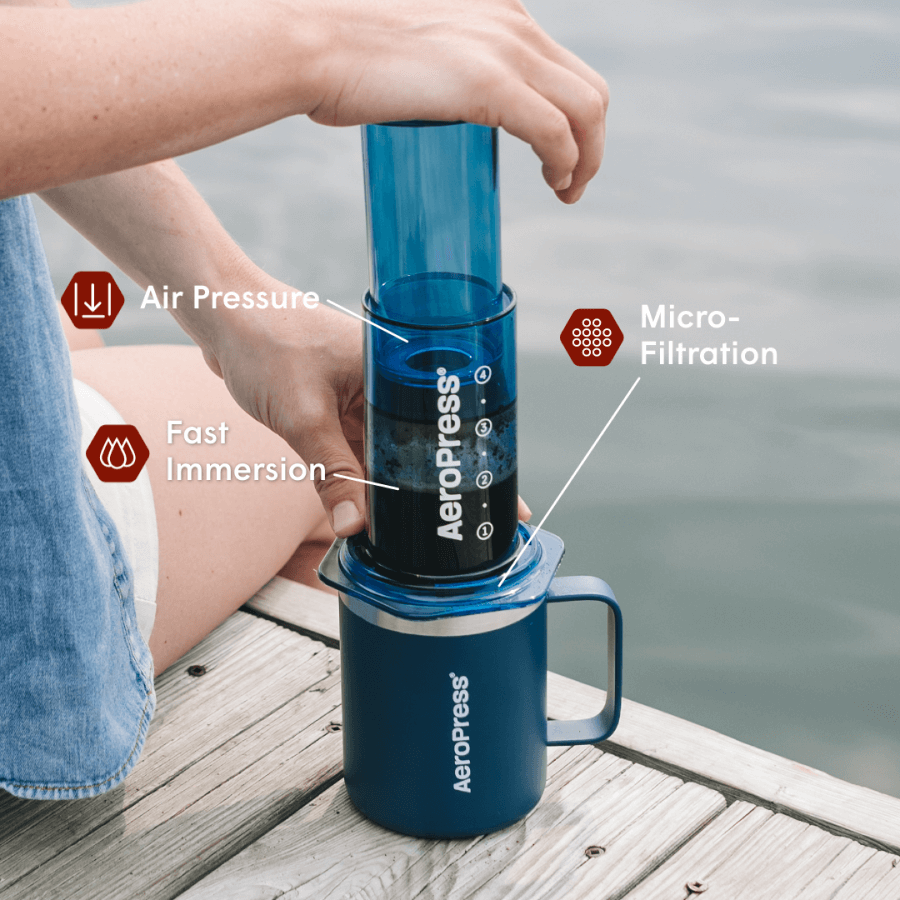 AeroPress Coffee Maker & Stainless Steel Filter Traveler's Bundle, 3-in-1 Brewing, Clear & Colors